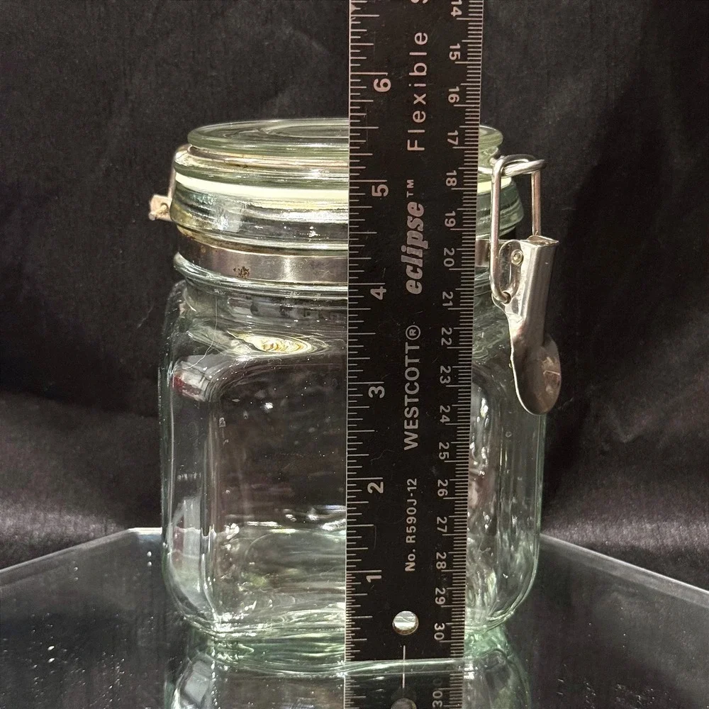 Vintage Italian Clear Square Airtight Glass Jar Wire Bale Clamp Lid Canister